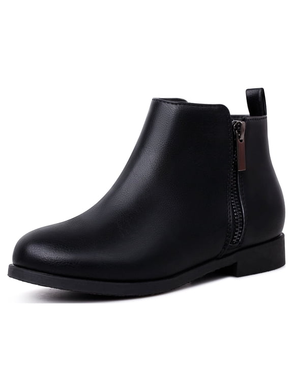 Little/Big Girl Ankle Boots Kids Short Zipper Flat Booties Black Size 11-5
