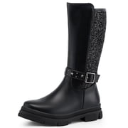 HARVEST LAND Girls Knee High Boots Fashion Glitter Black Boots for Toddler Little Kids Fall Winter