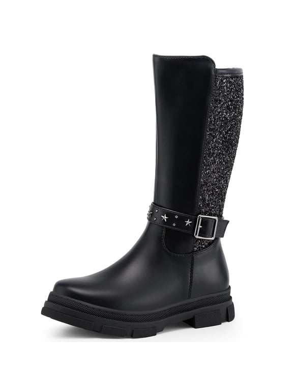 Girls Knee High Boots Fashion Glitter Black Boots for Toddler Little Kids Fall Winter