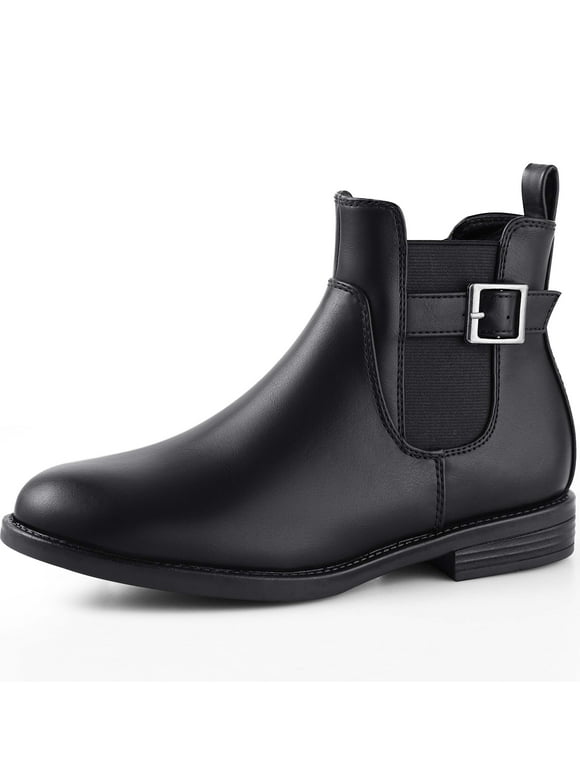 Women Chelsea Boots Black Buckle Ankle Boots Fashion Soft Flat Booties for Female Size 10