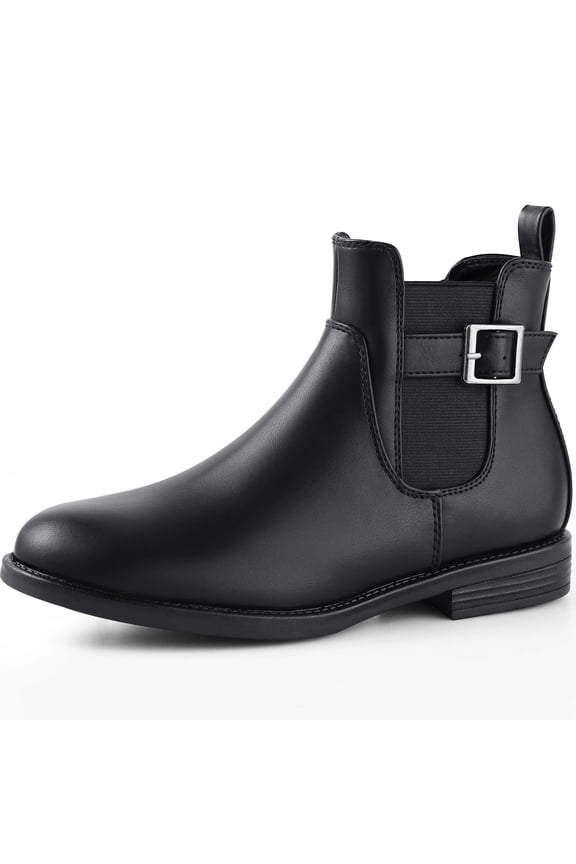 Women Chelsea Boots Black Buckle Ankle Boots Fashion Soft Flat Booties for Female Size 8