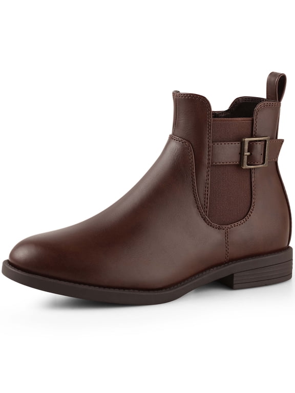 Women Chelsea Boots Brown Buckle Ankle Boots Fashion Soft Flat Booties for Female Size 10