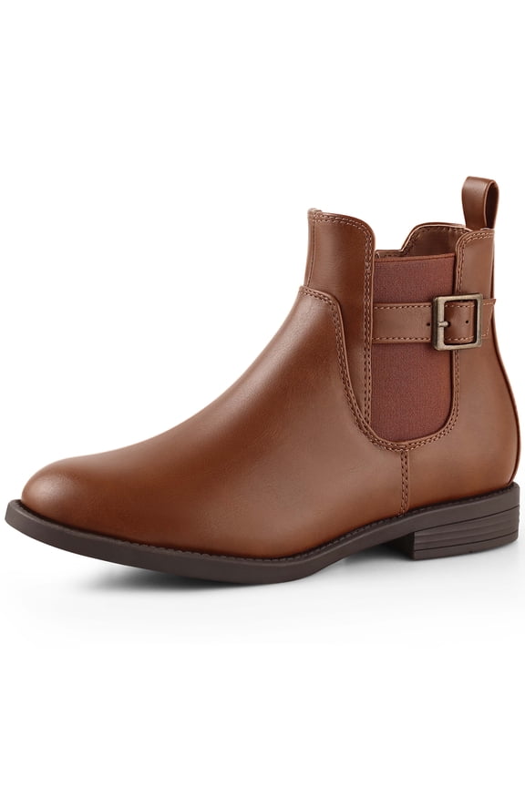 Women Chelsea Boots Brown Buckle Ankle Boots Fashion Soft Flat Booties for Female Size 6