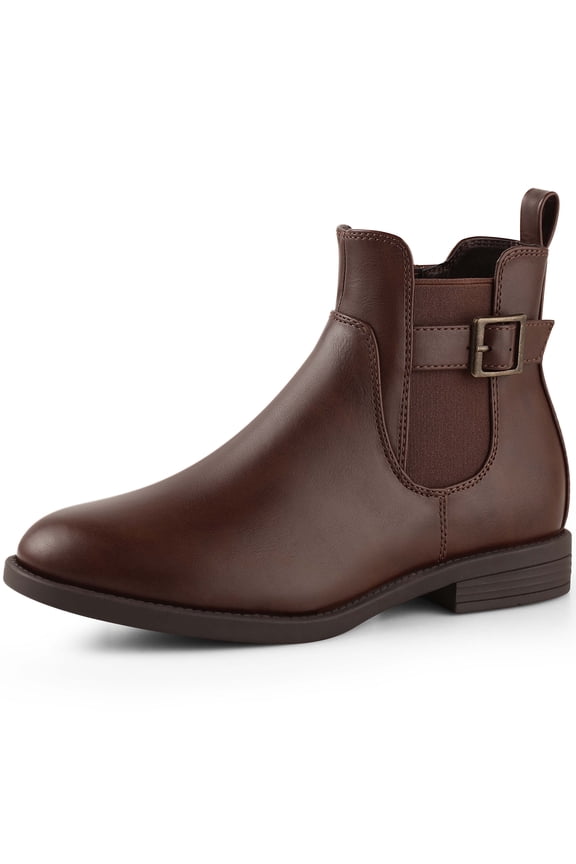 Women Chelsea Boots Brown Buckle Ankle Boots Fashion Soft Flat Booties for Female Size 9
