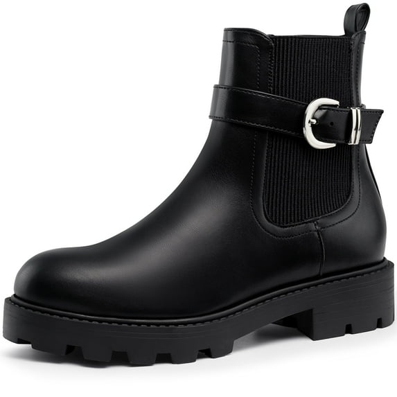 HARVEST LAND Women Chelsea Boots Fashion Low Heel Buckle Ankle Boots for Female Fall Winter