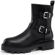 HARVEST LAND Women Chelsea Boots Fashion Low Heel Buckle Ankle Boots for Female Fall Winter