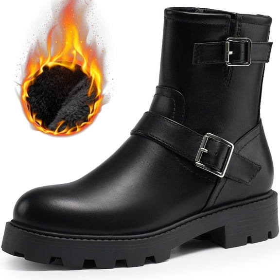 HARVEST LAND Women Chelsea Boots Fashion Low Heel Buckle Ankle Boots for Winter