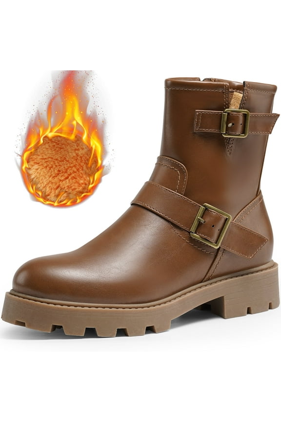 Women Chelsea Boots Fashion Low Heel Buckle Ankle Boots for Winter