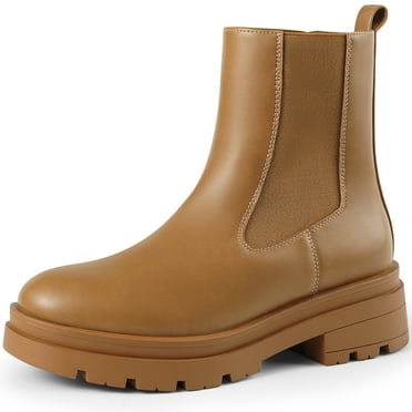 HARVEST LAND Womens Platform Chelsea Boots Fashion Mid Calf Lug Sole Boots Slip on Chunky Booties