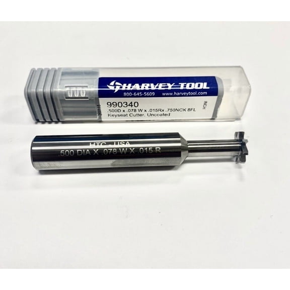 HARVEY Tool Keyseat Cutter. 1/2Dia x .078w x .015R. 8 Flute. 990340