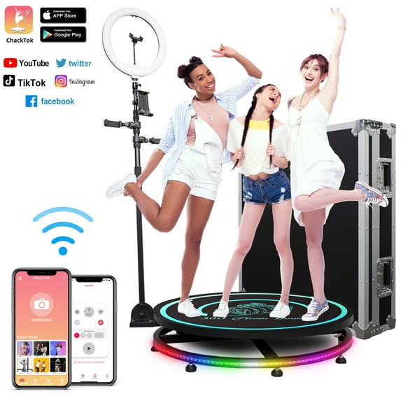 HARZHI 360 Photo Booth Machine 45.3" Flight Case  APP Remote Control Free Logo and Battery Automatic Spinner Camera