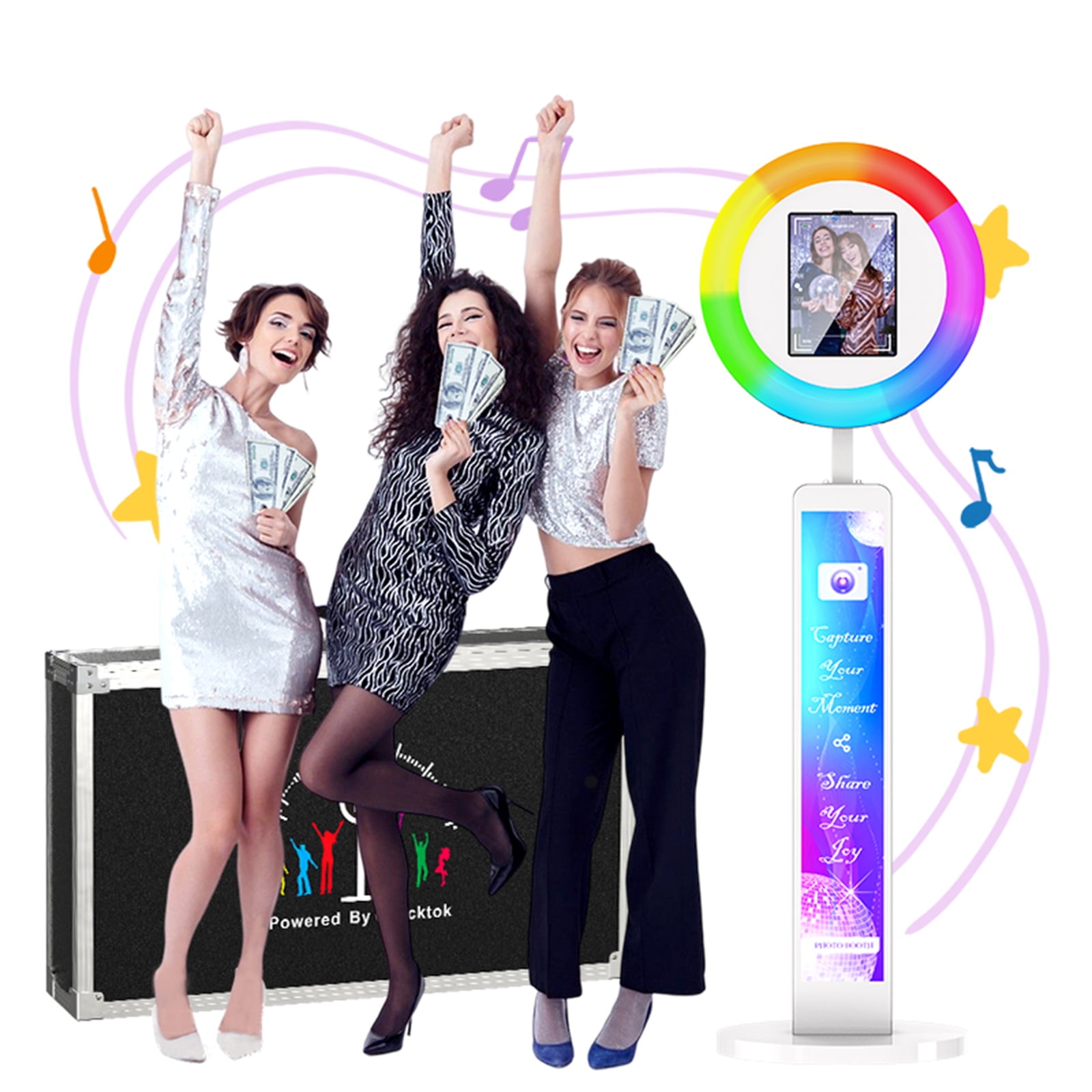 HARZHI Ipad Photo Booth Compatible with Any Ipad 10.2in 10.9in 12.9in, APP Control Ring Box, Music Sync, Free customized LOGO,Flight Casa