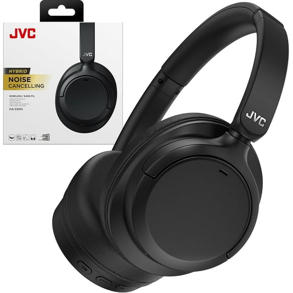 JVC Hybrid Noise Cancelling Wireless Headphones - Best Sound Blocking, Over Ear Design - Bluetooth 5.3 - Dual Mic - 50HR Battery - Detachable Cable - Voice Assistance - Long-Wear Comfort - HAS95N