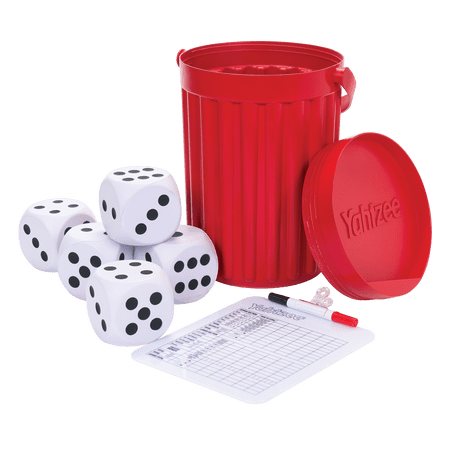HASBRO GIANT YAHTZEE – 5 GIANT FOAM DICE, SHAKER BUCKET, AND CLASSIC DRY ERASE SCORECARD WITH MARKER