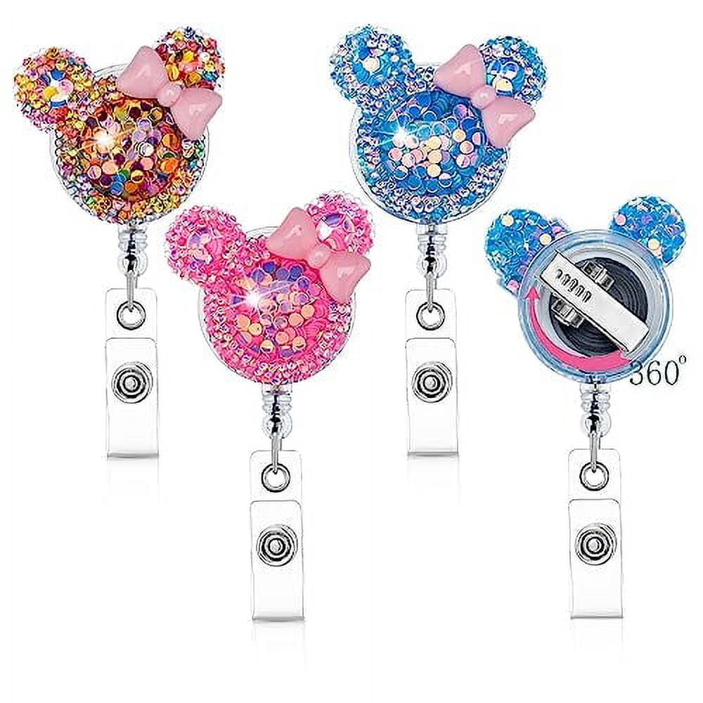 HASFINE 3 Pack Bling Glitter Badge Reel Holders Retractable Cute Handmade  Cartoon Mouse-Shaped ID Name Card Holder with Alligator Clip for Work  Office Nurse Teacher Student 