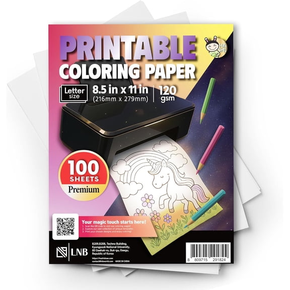 HASHI Printable Coloring and Drawing Paper - 120 GSM (32lb) Heavyweight, 100 Sheets Letter Size 8.5 x 11, No-Bleed Artist Paper for Markers, Watercolor, and AI Coloring, Inkjet and Laser Compatible