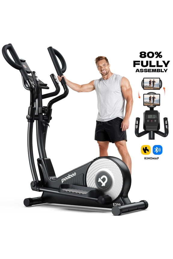 Elliptical Machine 16 Levels Resistance Built-in Blue Elliptical Trainers with LCD Monitor Smooth Quiet Driven 400lbs Capacity 15.5inch Stride Length
