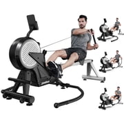 HASIMAN Dual Wind&Magnetic Rowing Machine 450lbs Weight Capacity Foldable Exercise Rower Full Motion Air Rower Machine with Built-In Bluetooth App for Home Cardio Workout