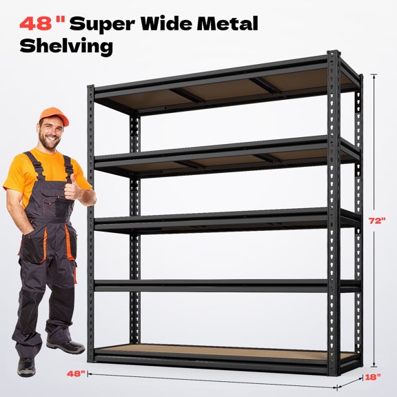 HASIMAN Heavy Duty Garage Shelves 5-Tier 3000LBS Storage Shelving Adjustable Metal Organizer Rack for Kitchen/Pantry/Basement/Bathroom/Laundry 48" L x 18" W x 72" H
