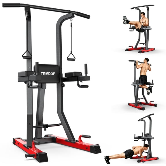 HASIMAN Multifunction Power Tower Pull Up Bar Dip Station, 7 Adjustable Height Levels, 480 lbs Multifunction Home Gym Strength Training Equipment