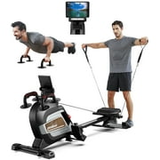 HASIMAN Rowing Machine Home Foldable Stationary Rower with 14 Level Adjustable Magnetic Resistance & Push Up Bars Max Weight 350 lbs