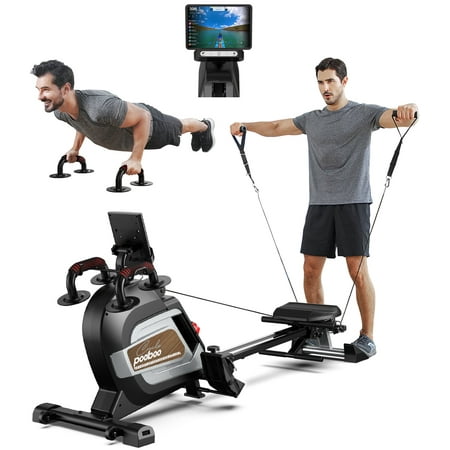 HASIMAN Rowing Machine Home Foldable Stationary Rower with 14 Level Adjustable Magnetic Resistance & Push Up Bars Max Weight 350 lbs