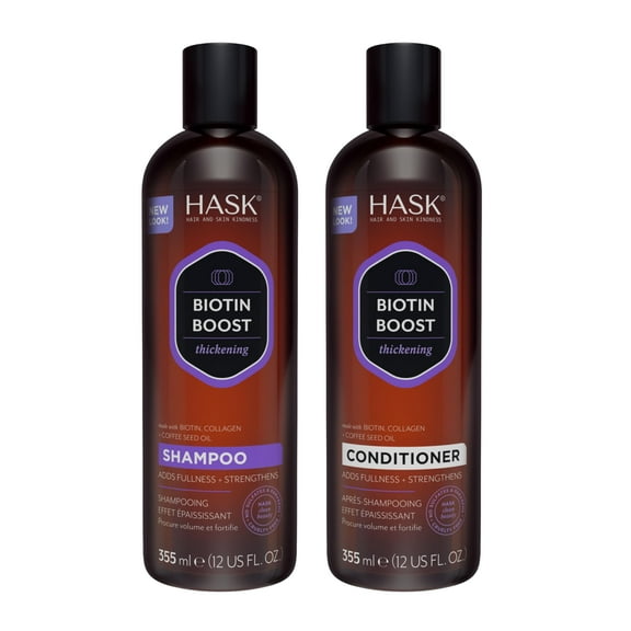 HASK BIOTIN BOOST Shampoo and Conditioner Set Thickening for all hair types, color safe, gluten-free, sulfate-free, paraben-free - 1 Shampoo and 1 Conditioner