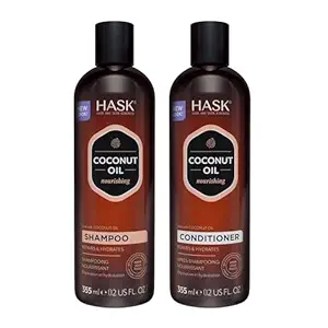 HASK COCONUT Nourishing Shampoo + Conditioner Set for All Hair Types, Color Safe, Gluten-Free, Sulfate-Free, Paraben-Free, Cruelty-Free - 1 Shampoo and 1 Conditioner