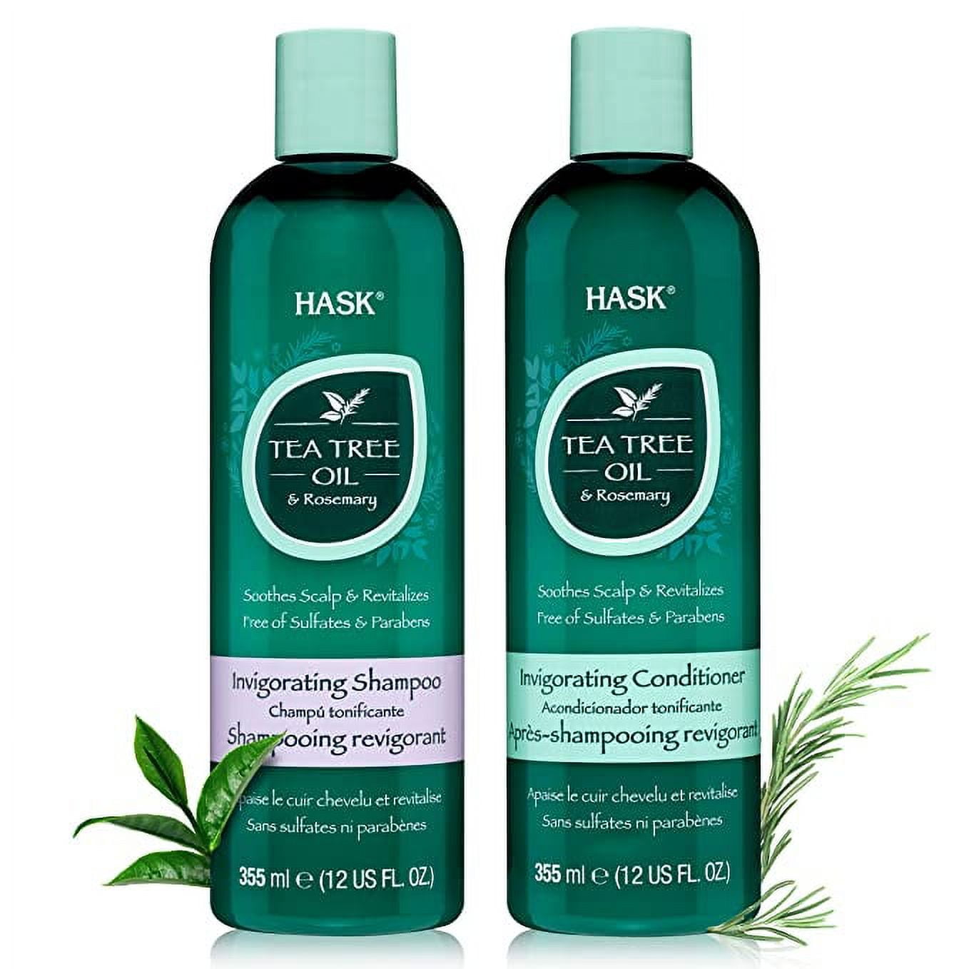 HASK TEA TREE OIL & ROSEMARY Shampoo and Conditioner Set Soothing and Restoring Scalp Care - Color safe, gluten-free, sulfate-free, paraben-free - 1 Shampoo and 1 Conditioner