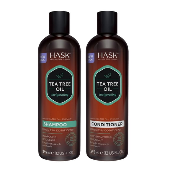 HASK TEA TREE OIL and ROSEMARY Invigorating Shampoo Conditioner Set for All Hair Types Color Safe Gluten-Free Sulfate-Free Paraben-Free Cruelty-Free - 1 Shampoo and 1 Conditioner