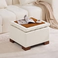 thumbnail image 1 of HASLE 24" Square Storage Ottoman Coffee Table, Linen Tufted Ottoman with Reversible Wooden Tray Lid, Ample Storage Footstool, Beige, 1 of 8