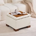thumbnail image 1 of HASLE 24" Square Storage Ottoman Coffee Table, Linen Tufted Ottoman with Reversible Wooden Tray Lid, Ample Storage Footstool, Beige, 1 of 8