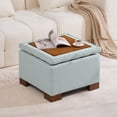 thumbnail image 1 of HASLE 24" Square Storage Ottoman Coffee Table, Linen Tufted Ottoman with Reversible Wooden Tray Lid, Ample Storage Footstool, Blue, 1 of 8