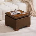 thumbnail image 1 of HASLE 24" Square Storage Ottoman Coffee Table, Linen Tufted Ottoman with Reversible Wooden Tray Lid, Ample Storage Footstool, Dark Brown, 1 of 8