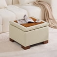 thumbnail image 1 of HASLE 24" Square Storage Ottoman Coffee Table, Linen Tufted Ottoman with Reversible Wooden Tray Lid, Ample Storage Footstool, Khaki, 1 of 8
