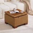 thumbnail image 1 of HASLE 24" Square Storage Ottoman Coffee Table, Linen Tufted Ottoman with Reversible Wooden Tray Lid, Ample Storage Footstool, Light Brown, 1 of 8