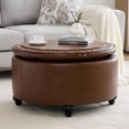 thumbnail image 1 of HASLE 30Inch Round Storage Ottoman with Tray, Modern Tufted Leather Circle Coffee Table with Storage, Upholstered Ottoman with Removable Top for Living Room, Bedroom, Leather Coffee, 1 of 8