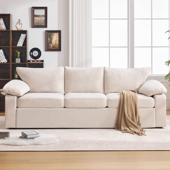 HASLE Oversized 3 Seat Living Room Sofa, 95" Soft Chenille Deep Seat Couch with Armrest, Hidden Support Legs, Stylish Sofa, Beige
