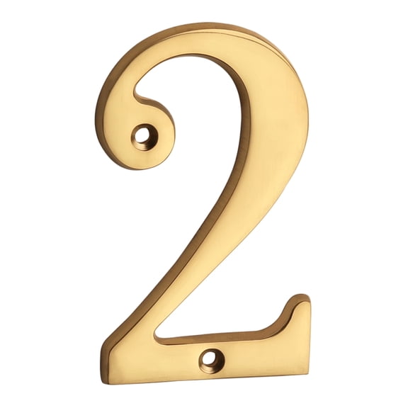 HASWARE 4 inch (10 cm) Solid Brass House Number with 2 Screws, Brass (#2, Golden)