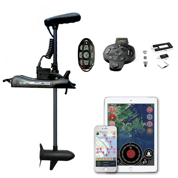 HASWING OUTDOOR Electric Trolling Motor 12V 54" 55lbs Cayman GPS Anchor Control Shaft Bow Mount Portable Fishing Saltwater Freshwater with Wireless Remote Quick Release Bracket Foot Controller