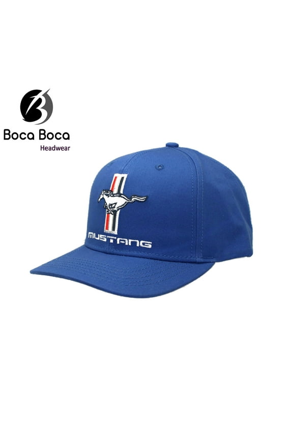 Mustang Tri-Bar Embroidered Pony Logo Ball Cap Blue Hat Cap