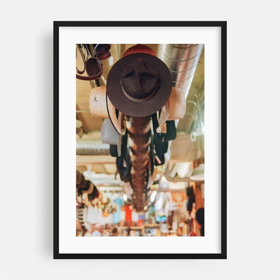 HAT ON A HAT - Santa Fe New Mexico Photography Western Cowboy Rustic Vintage Fashion Black Framed Wall Art Print 5 x 7 inches