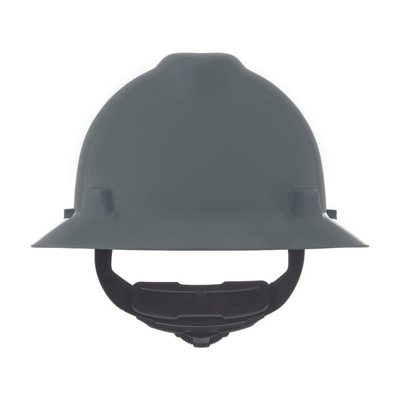MSA 475367 V-Gard Full-Brim Hard Hat With Fas-Trac III Ratchet Suspension | Polyethylene Shell, Superior Impact Protection, Self Adjusting Crown Straps - Standard Size in Navy Gray