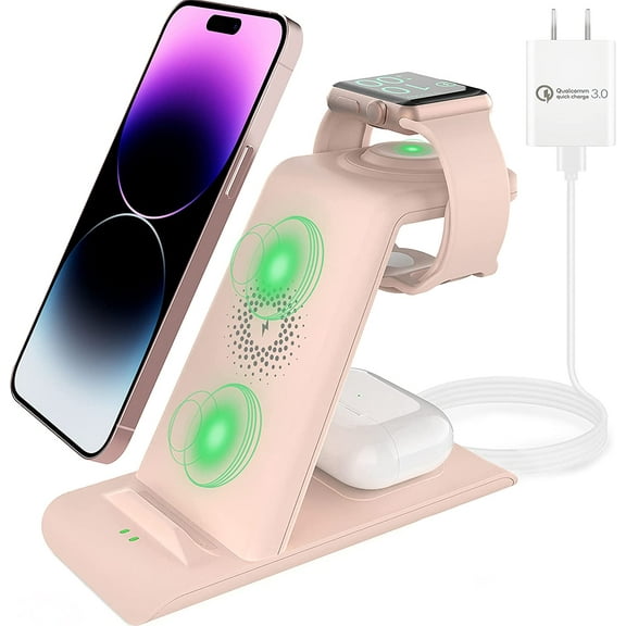 HATALKIN 3 in 1 Wireless Charging Station Compatible for Apple Products Multiple Devices Charger for Apple Watch ultra 9 8 7 SE 6 5 4 AirPods Pro iPhone 15 14 13 12 17 Pro Max/X/XS Fast Charger Stand