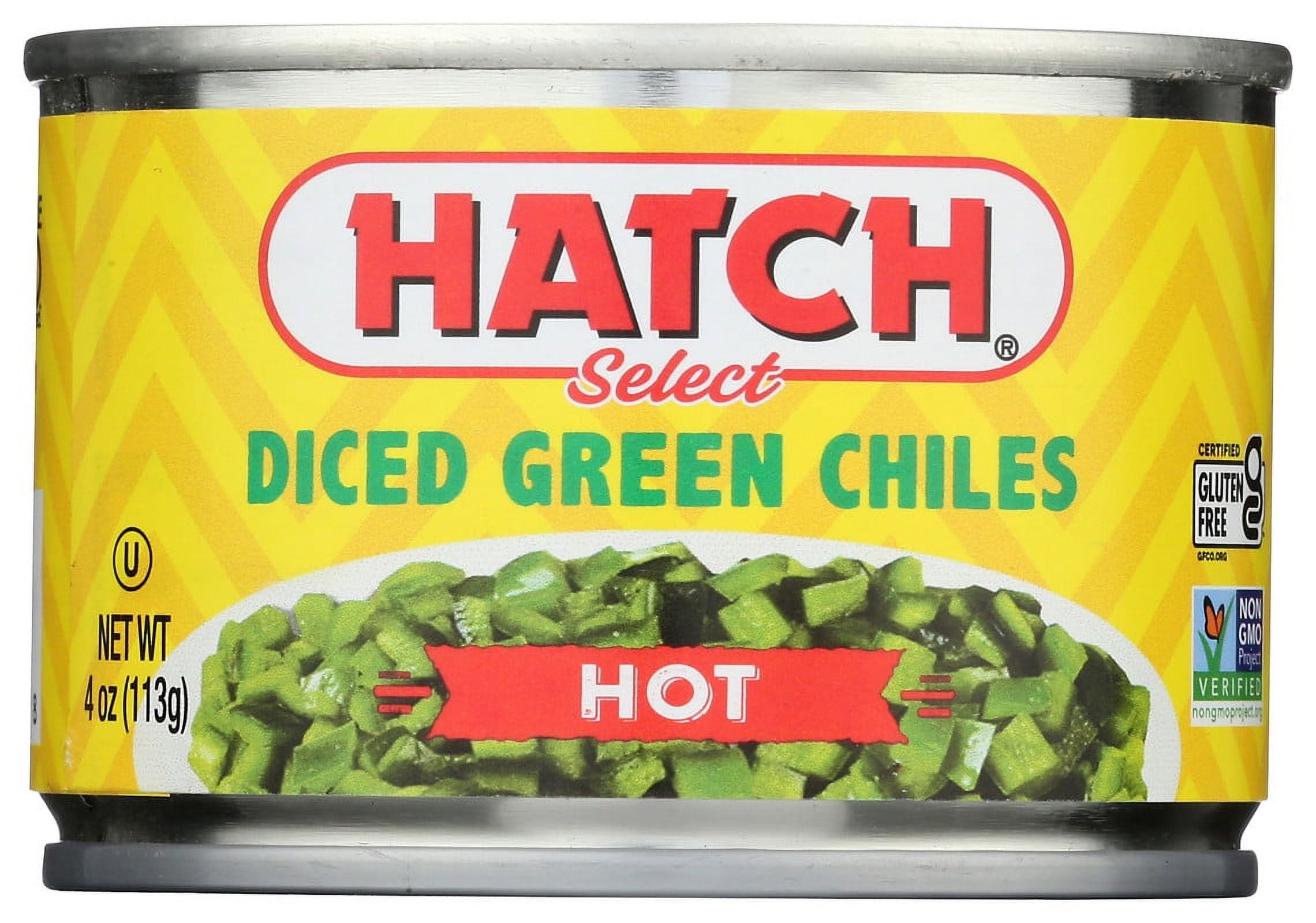 HATCH Select Diced Green Chiles, Hot, 4oz, Kosher, Gluten Free Certified, Non-GMO Certified, Whole30