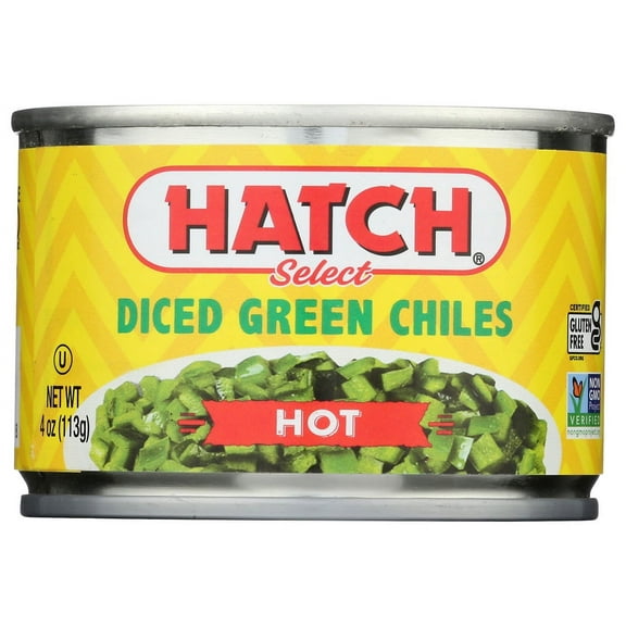 HATCH Select Diced Green Chiles, Hot, 4oz, Kosher, Gluten Free Certified, Non-GMO Certified, Whole30