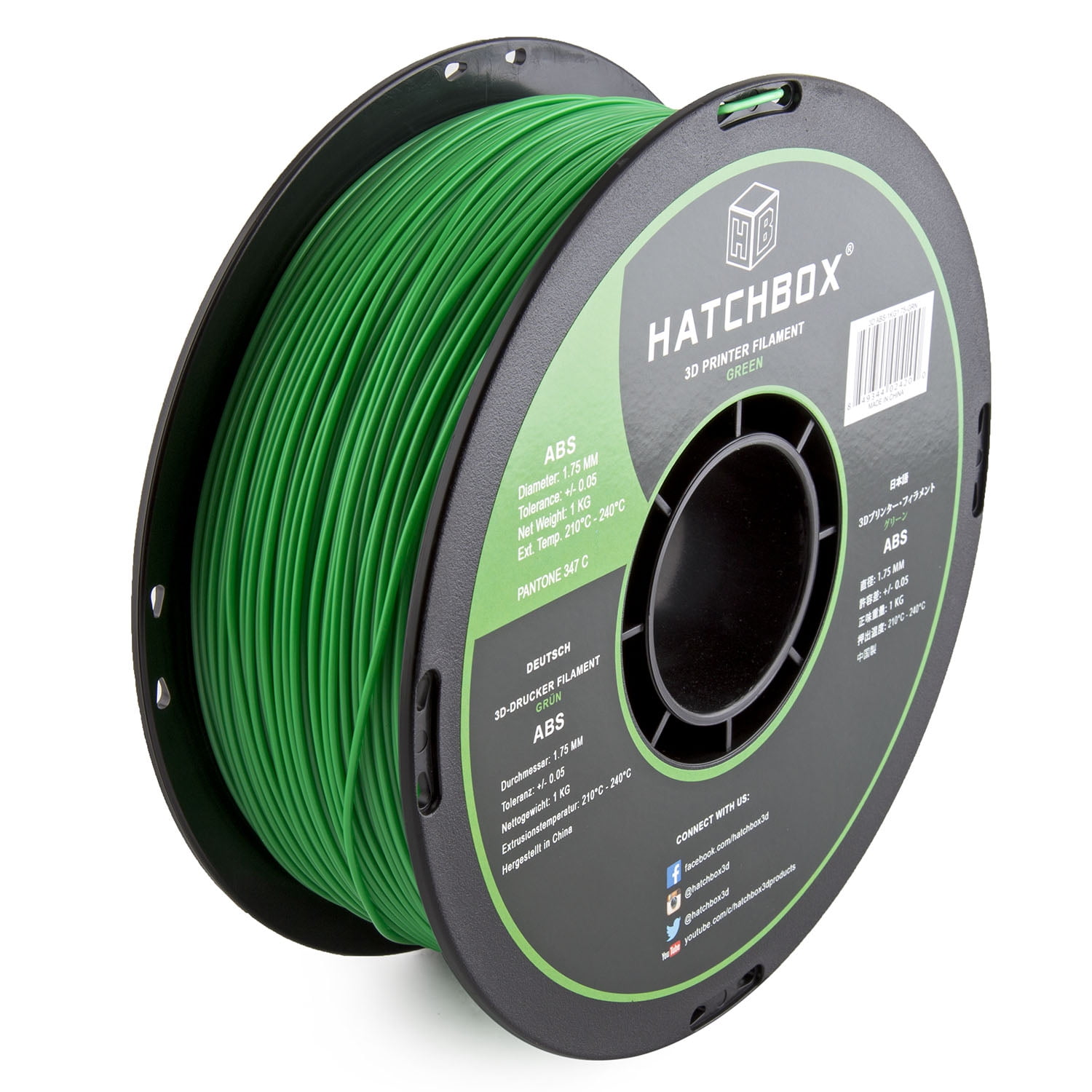HATCHBOX 3D ABS-1KG1.75-GRN ABS 3D Printer Filament, Dimensional Accuracy +/- 0.05 mm, 1 kg Spool, 1.75 mm, Green