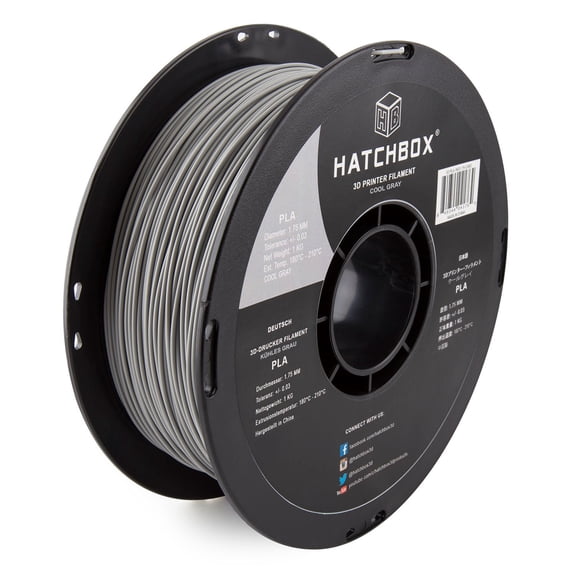 HATCHBOX PLA 1.75 mm 3D Printer Filament in Cool Gray, 1kg Spool