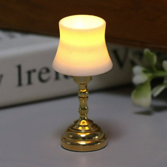 HATISS 1:12 Dollhouse Miniature Table Lamp LED Lamp Desk Lamp Bedroom Study Room Decor