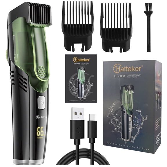 HATTEKER Hair Clipper with Vacuum Function 120 mm Length Adjustment, IPX6 Waterproof, USB-C Charging, Quiet & Precise